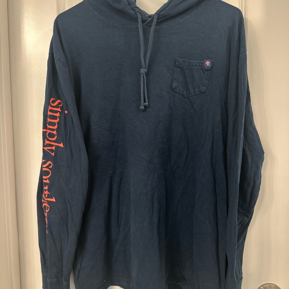 Simply Southern Men's Blue Hoodie with Orange Sleeve Print